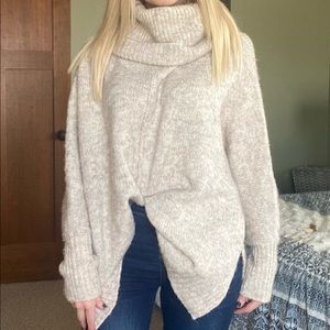 Oversized cowl neck sweater in oatmeal color. Size small/medium